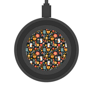 Whimsical Feline Garden Print Wireless Charging Pad - Eco-Friendly Tech Accessory