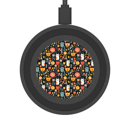 Whimsical Feline Garden Print Wireless Charging Pad - Eco-Friendly Tech Accessory