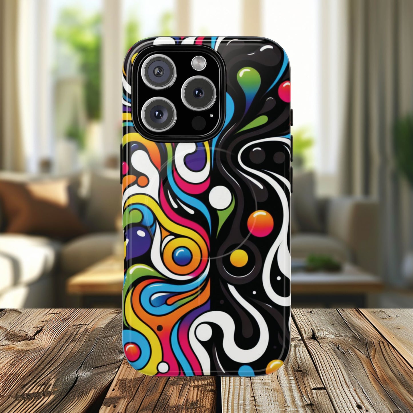 Vibrant Yin Yang Pop Splash Tough Magnetic iPhone Cases, Bold Artwork, Customizable Protection, Gift for Tech Lovers, Colorful iPhone Accessories