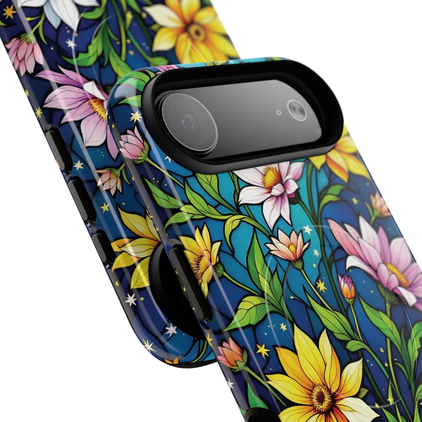 Flower Garden Stained Glass Phone Case, Tough Magnetic Cases, Floral Phone Cover, Durable Phone Accessories, Spring Gift, Birthday Present