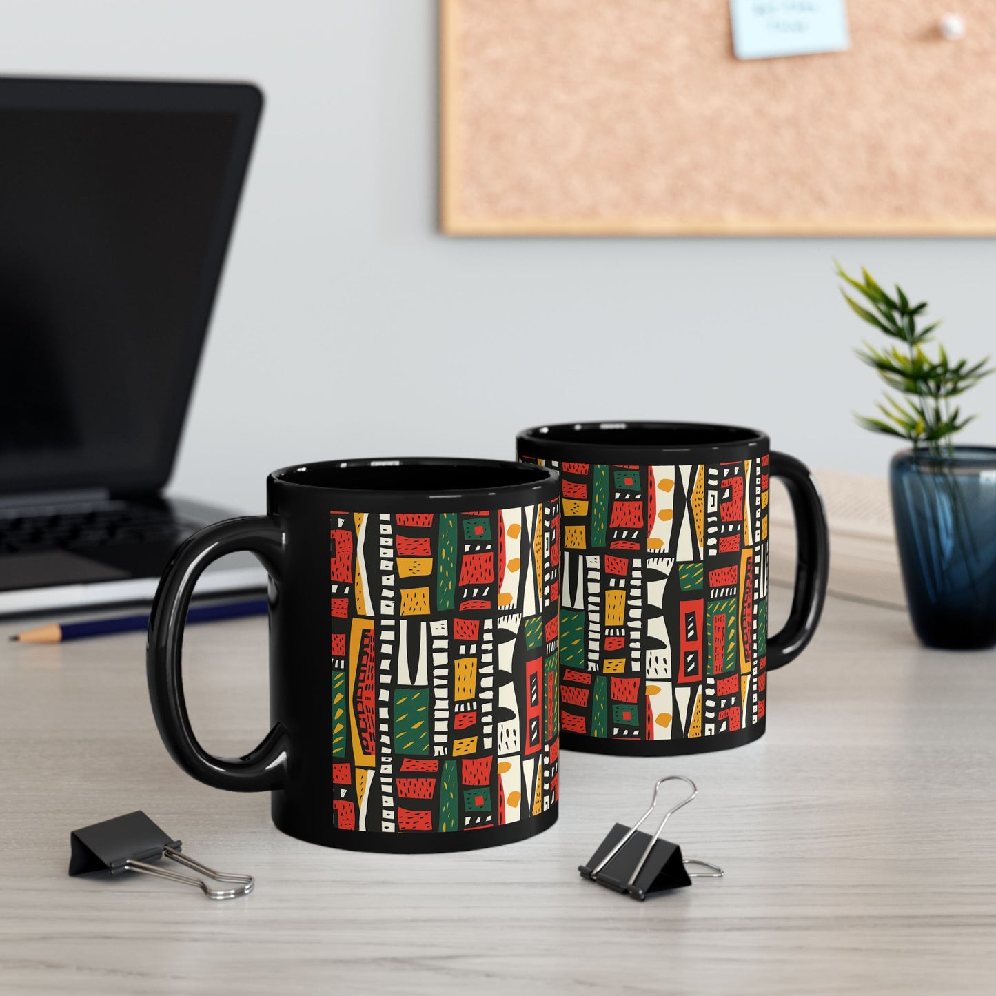 Tribal Harmony Black Mug - Unique Art Design for Home & Gifts
