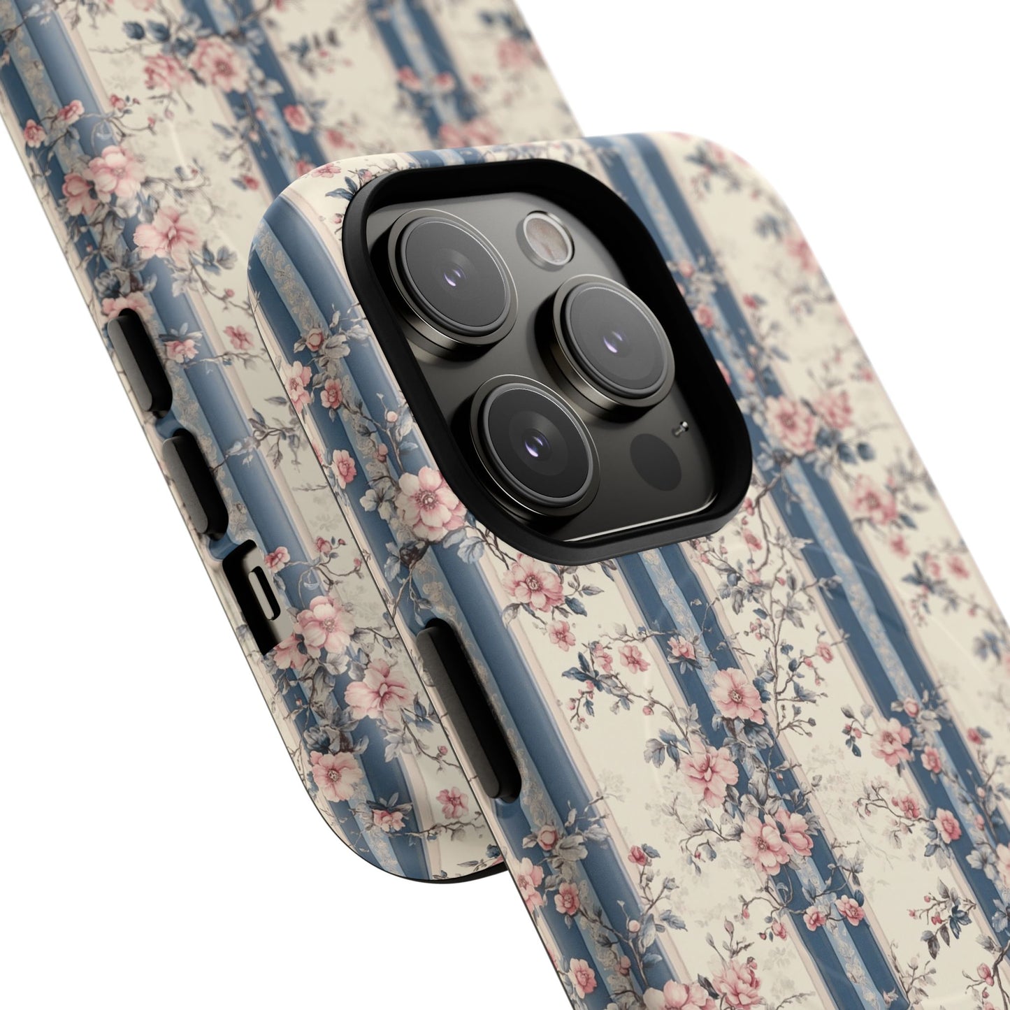 Victorian Rose Stripe iPhone Case, Tough Magnetic Cases for Stylish Protection, Flower Pattern iPhone Cover, Trendy Gift Idea for Her