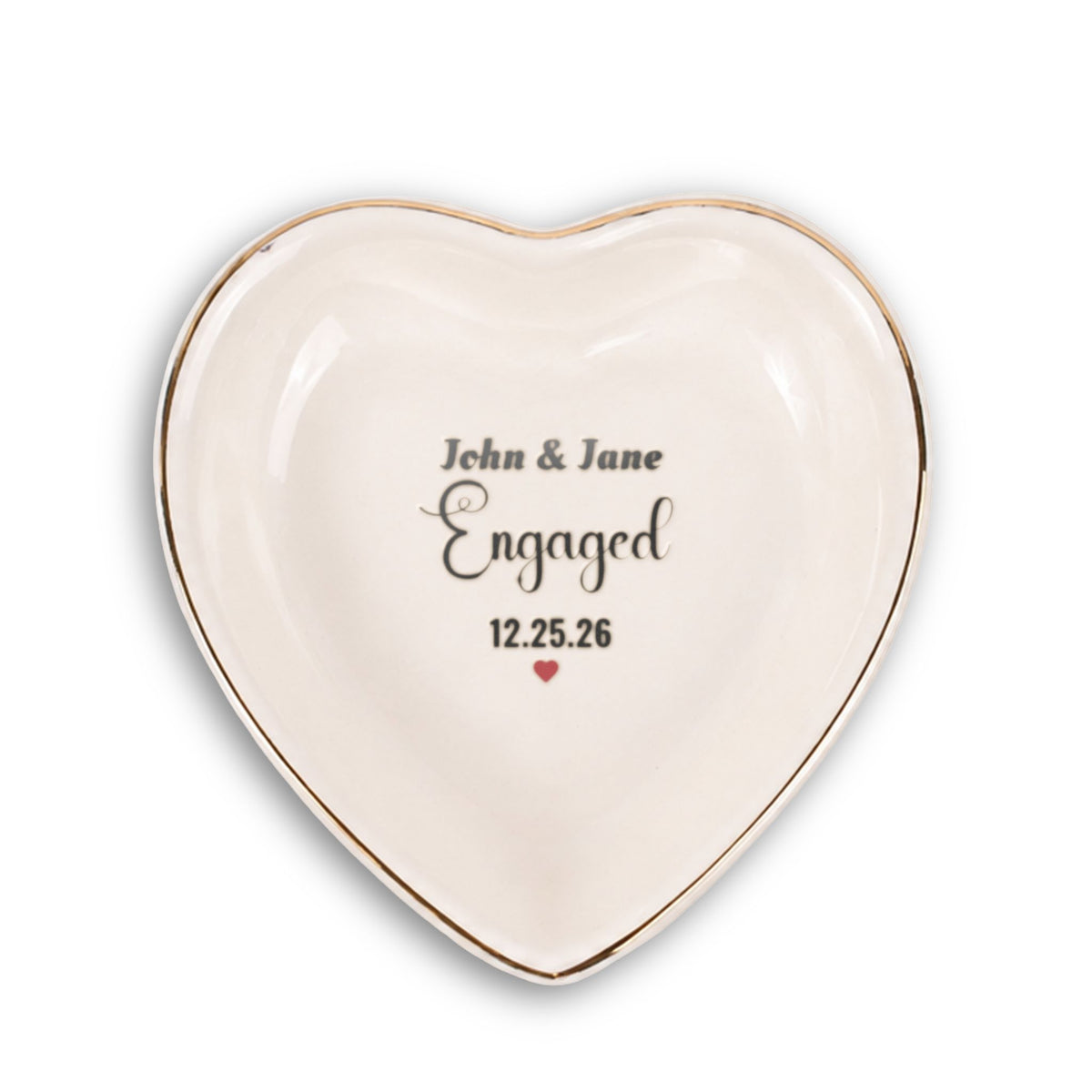 Personalized Engaged Elegant Ceramic Trinket Tray with Gold Edge- gift for wife/girlfriend.