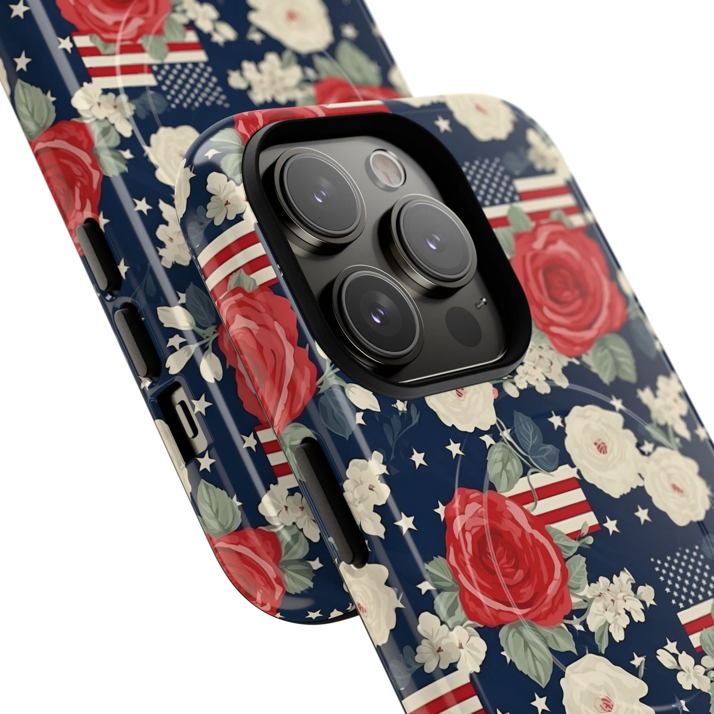 Liberty in Bloom Tough iPhone Magnetic Case, Floral Design, Gift for Moms, Gift for Dads,  iPhone Accessories, Patriotic iPhone Accessory.