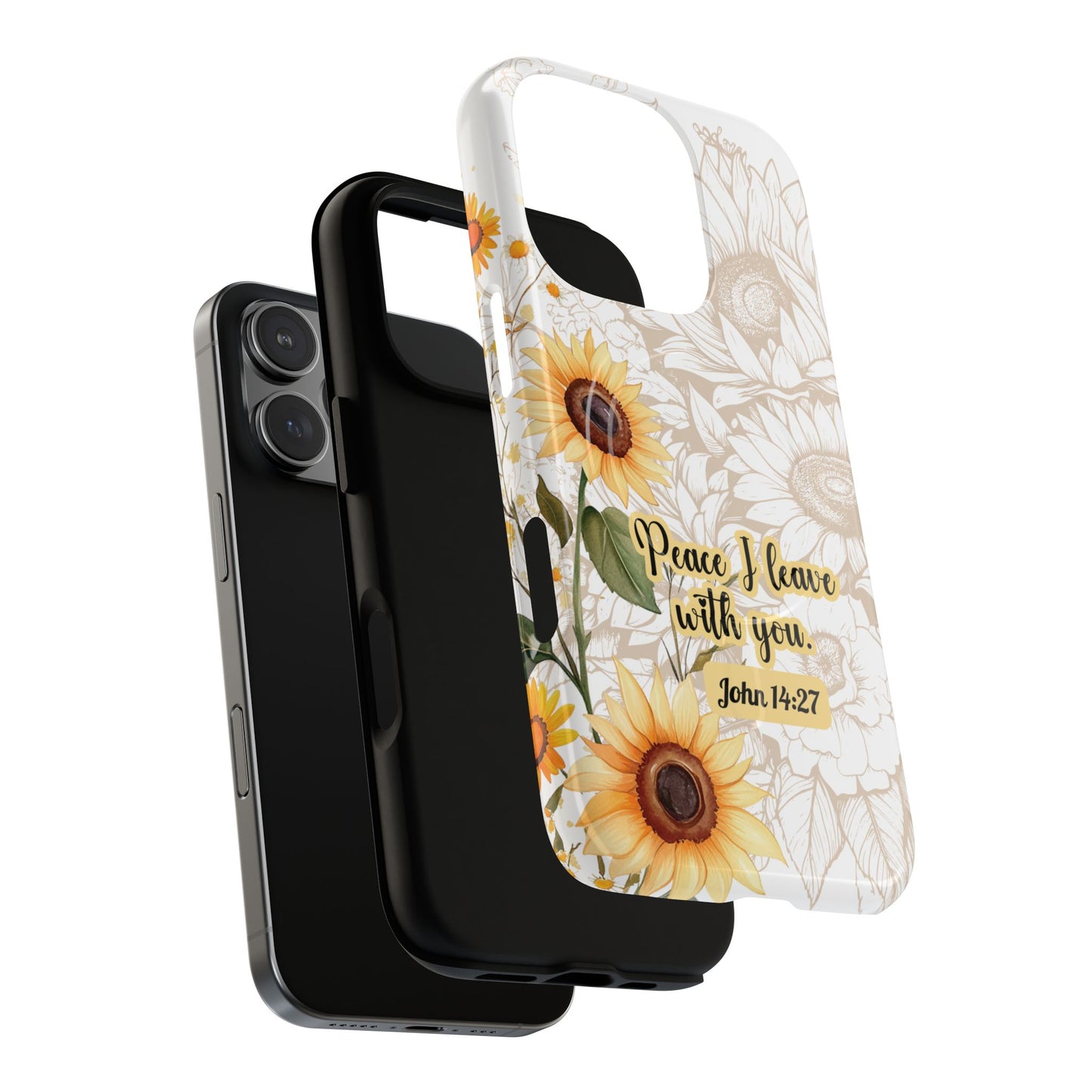 Peace I Leave with You John 14:27,  Inspirational Gift, Tough iPhone Magnetic Case  Scripture, Sunflower Bible Verse, MagSafe® iPhone® Tough Case, iPhone 14, iPhone 15, iPhone 16, Pro, Pro Max, Plus