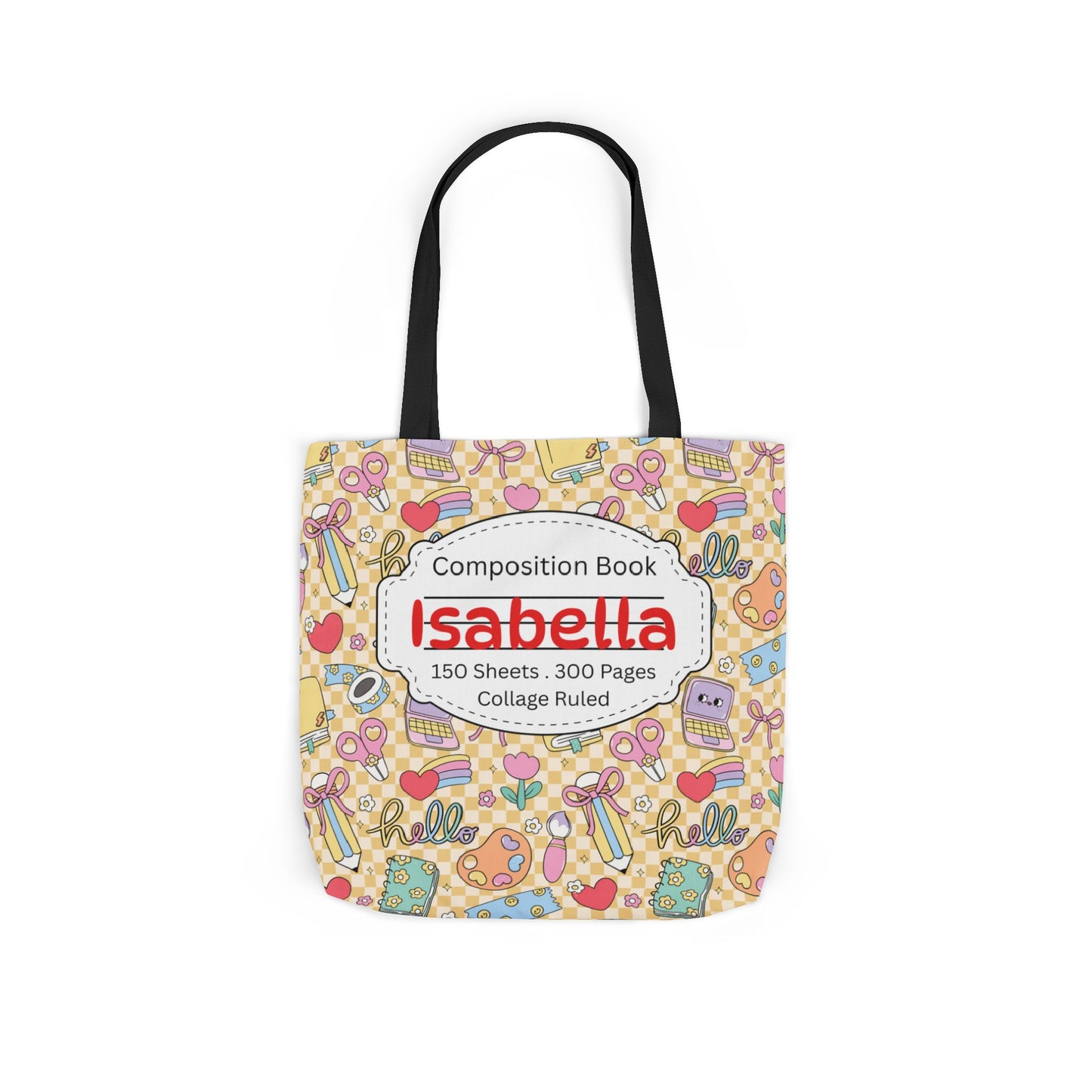 Personalized Doodle Daydream Composition Book Inspired Canvas Tote Bag with Colorful Straps, Cute School Bag, Eco-Friendly Tote, Back to School Shopping Bag, Teacher Gift Idea