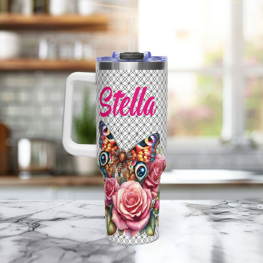 40oz Floral Butterfly Tumbler — Personalized "Name and Affirmation" Vacuum Insulated Cup