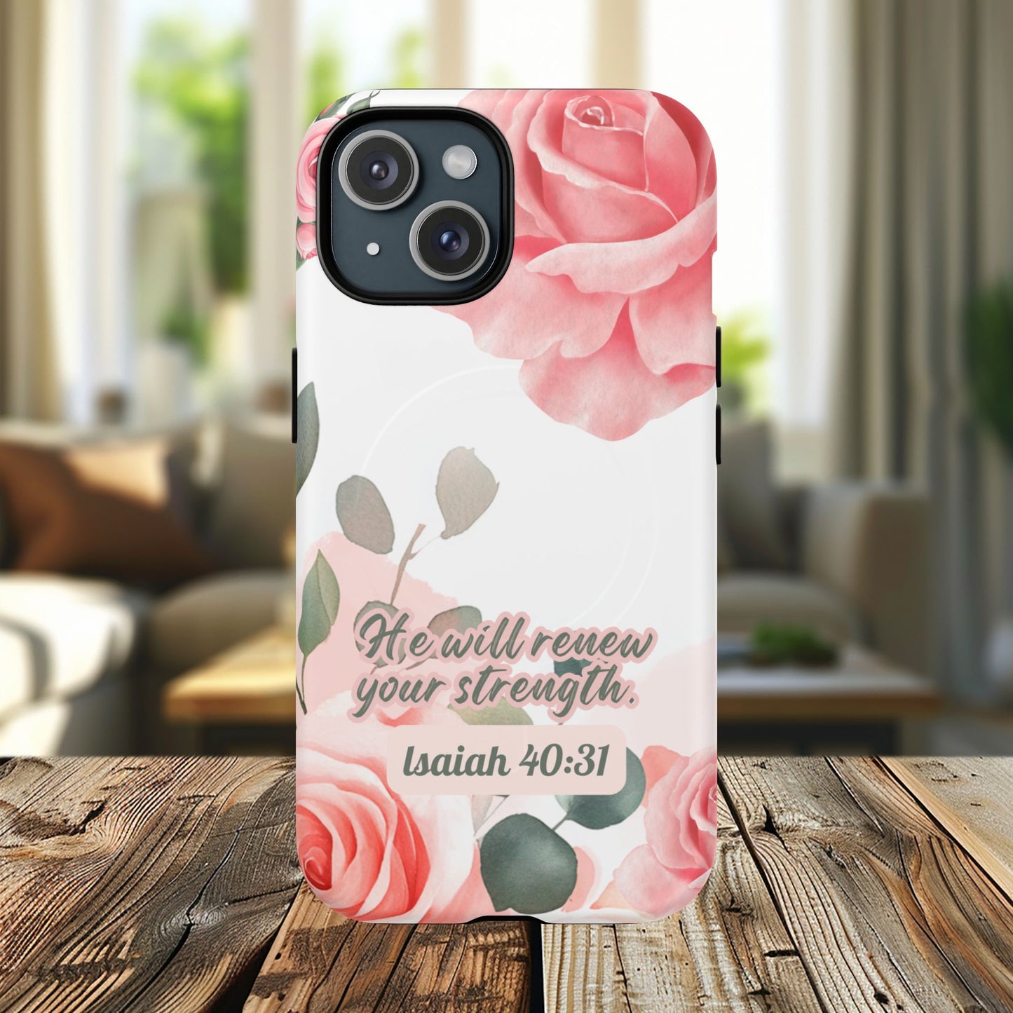 You will Renew your Strength Isaiah 40:11, Inspirational Gift, Tough iPhone Magnetic Case Scripture, Floral Bible Verse, MagSafe® iPhone®, iPhone 14, iPhone 15, iPhone 16, Pro, Pro Max, Plus.