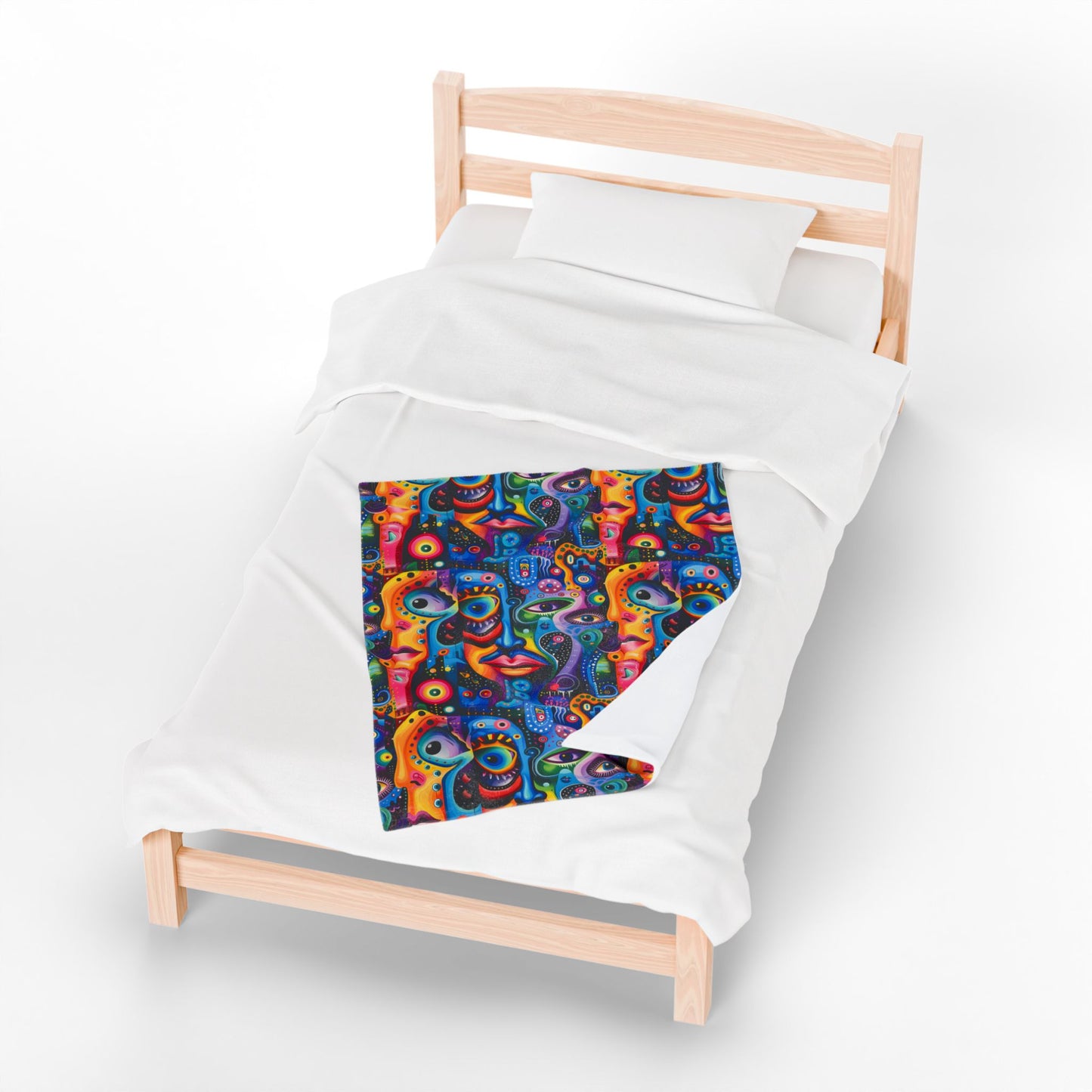 Psychedelic Visions Vibrant Abstract Faces Velveteen Plush Blanket