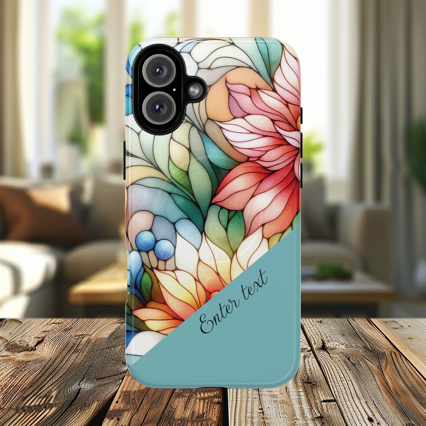 Personalized Radiant Gardenlight Stained Glass Tough MagSafe Magnetic Case, Vibrant Flower Cover, Durable Protective Case, Unique Gift for Her, Spring Elegance, iPhone® 13, 14, 15, 16, 17, Pro, Pro Max, Plus Cases.
