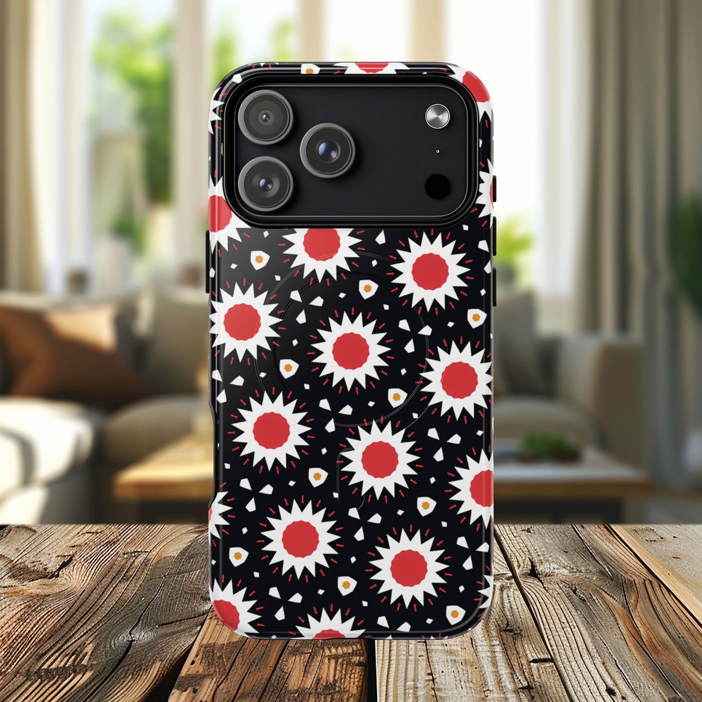 Crimson Spark Radiance Bold Floral Magnetic iPhone Cases, Stylish Tough Cases, Unique iPhone Accessories, Perfect Gift for Her, Trendy Tech Gear.