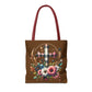 Faith and Floral Cross Heart Tote Bag