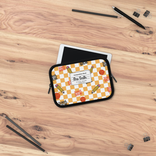 Personalized Orange Schoolyard Chic Laptop Sleeve with Composition Book Inspired Design, Customizable Tech Case, School Supplies, Gift for Students, College Essentials, Back to School