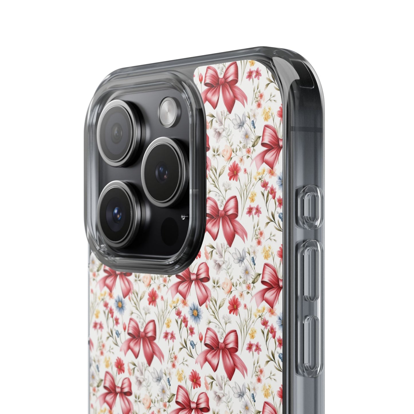 Personalized Rosette Coquette Floral Bow Clear iPhone, Samsung Cases — Custom Name Phone Cover