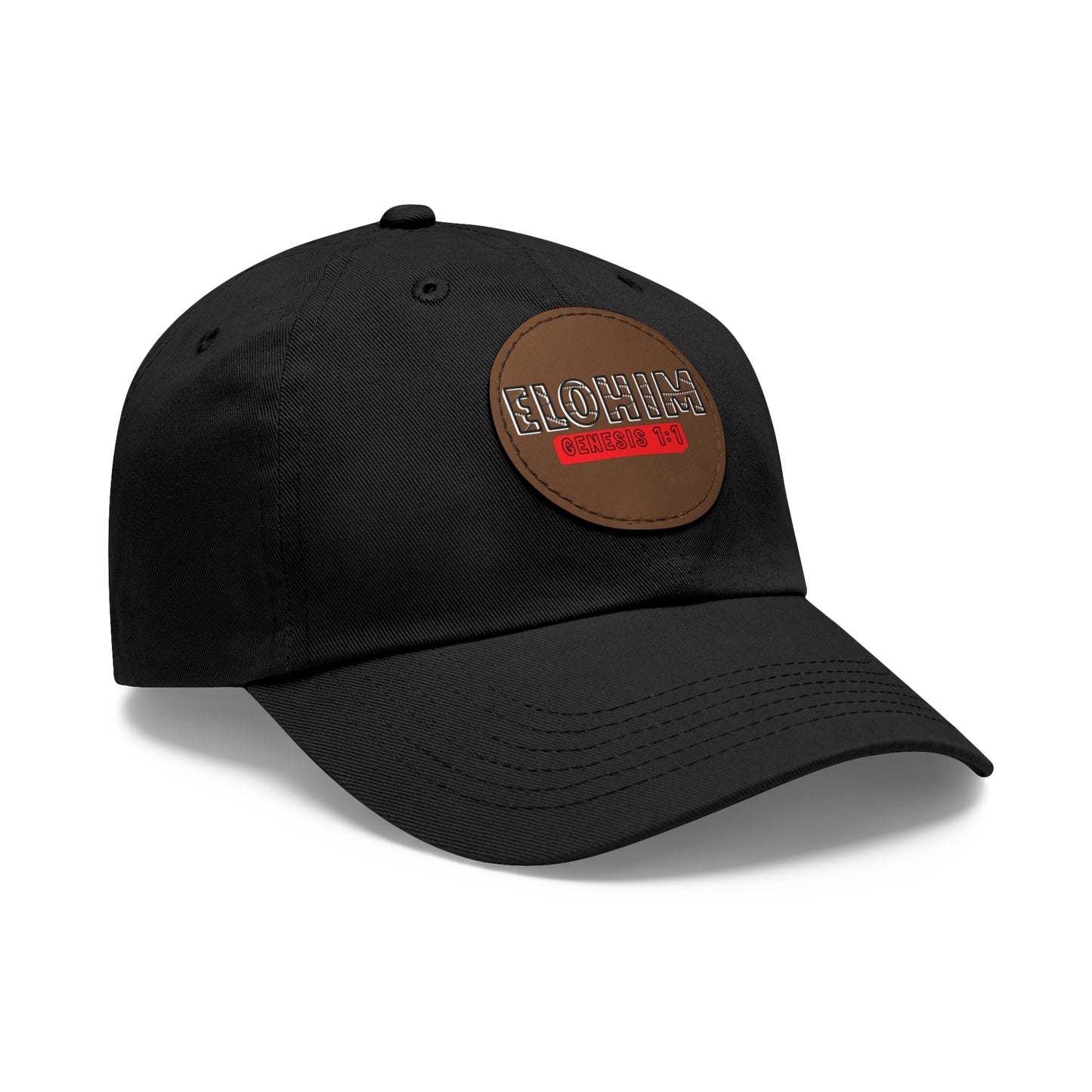 'ELOHIM, GENESIS 1:1- Stylish Dad Hat with Leather Patch | a Unisex Gift, Casual Wear, Summer Accessory, Unique Outdoor Cap, Adjustable Sun Hat, Christian Gift
