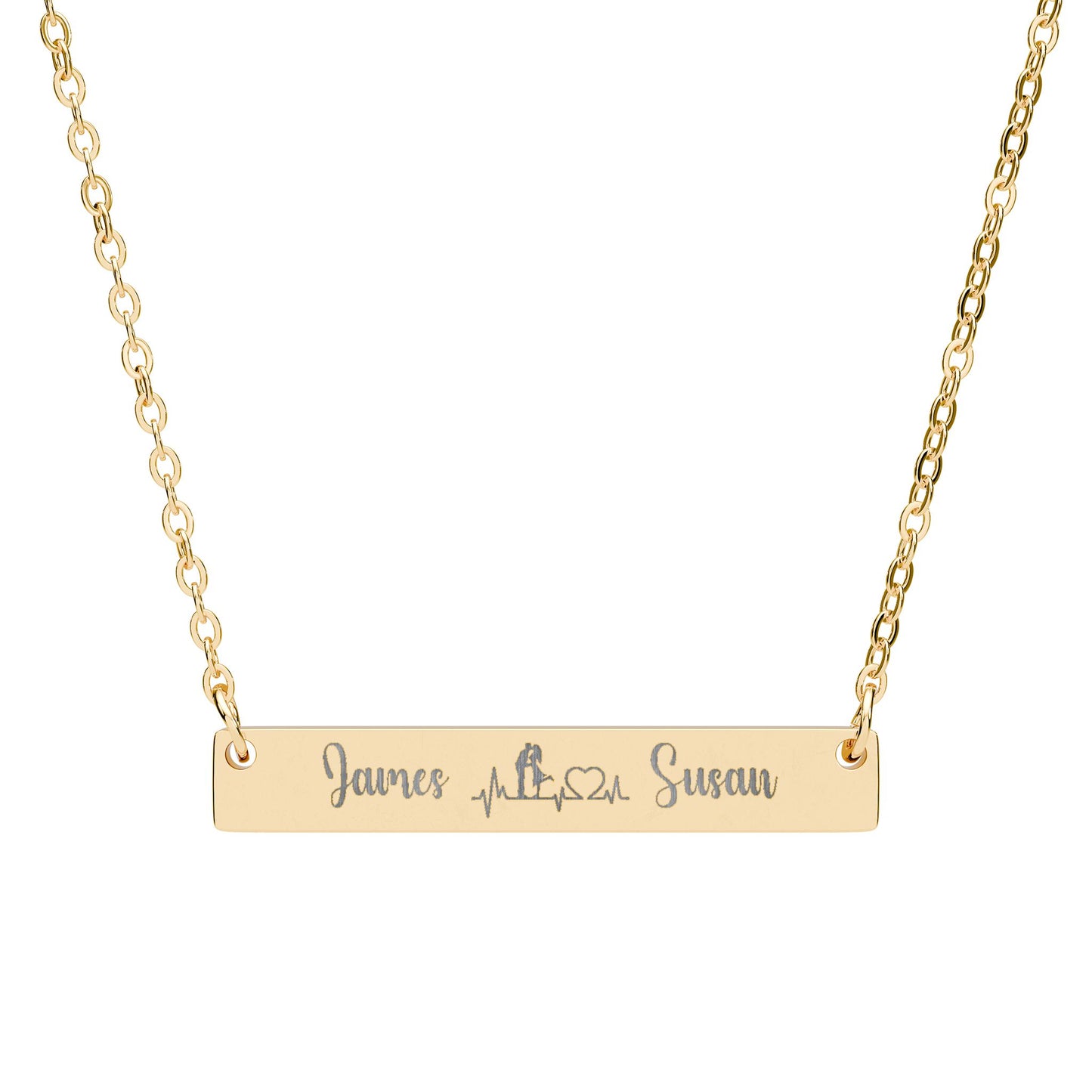 Personalized Couple Engraved Bar Necklace — Custom Name Horizontal Pendant