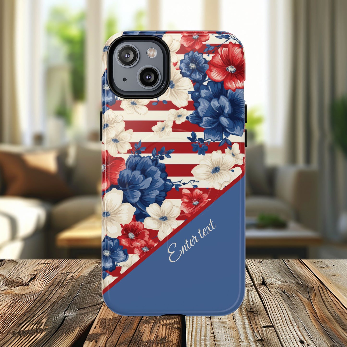 Personalized Stars, Stripes & Petals Tough Magnetic MagSafe Case, Patriotic Cover, Floral Design, Durable Protection, Gift for Her, Summer Vibes