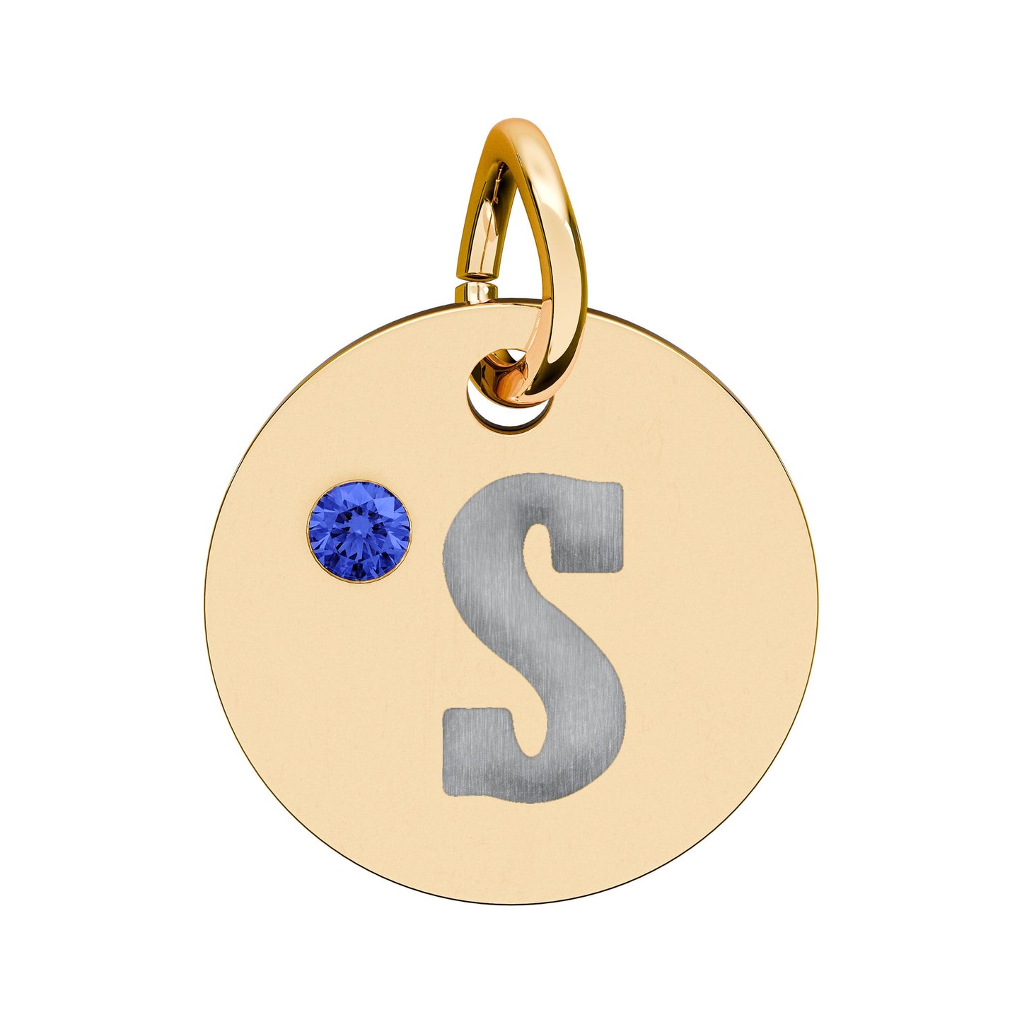 Engraved Birthstone Circle Charm — Personalized Initial Pendant.