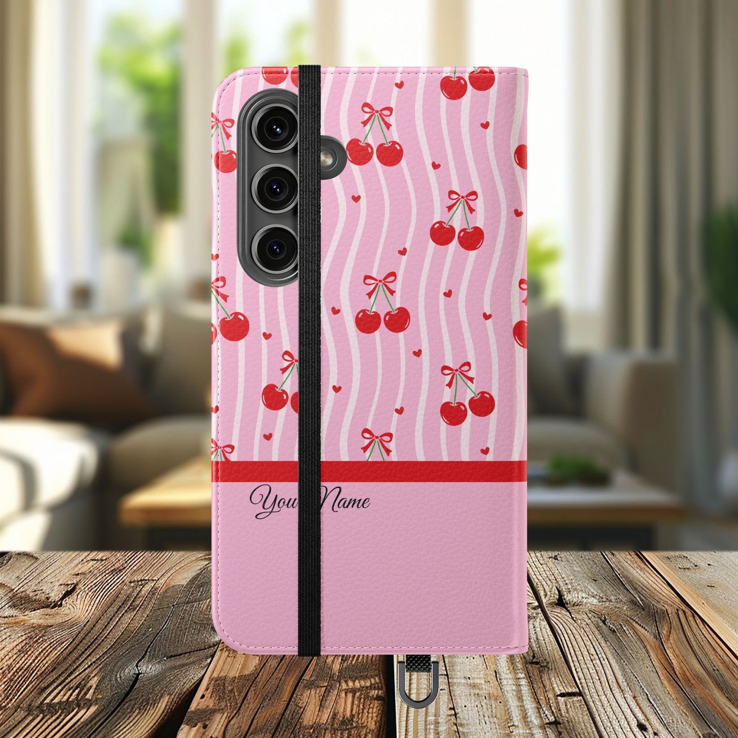 Personalized Cherry Blossom Dreams Flip iPhone and Samsung Cases — Wallet Folio with Name & Affirmation.