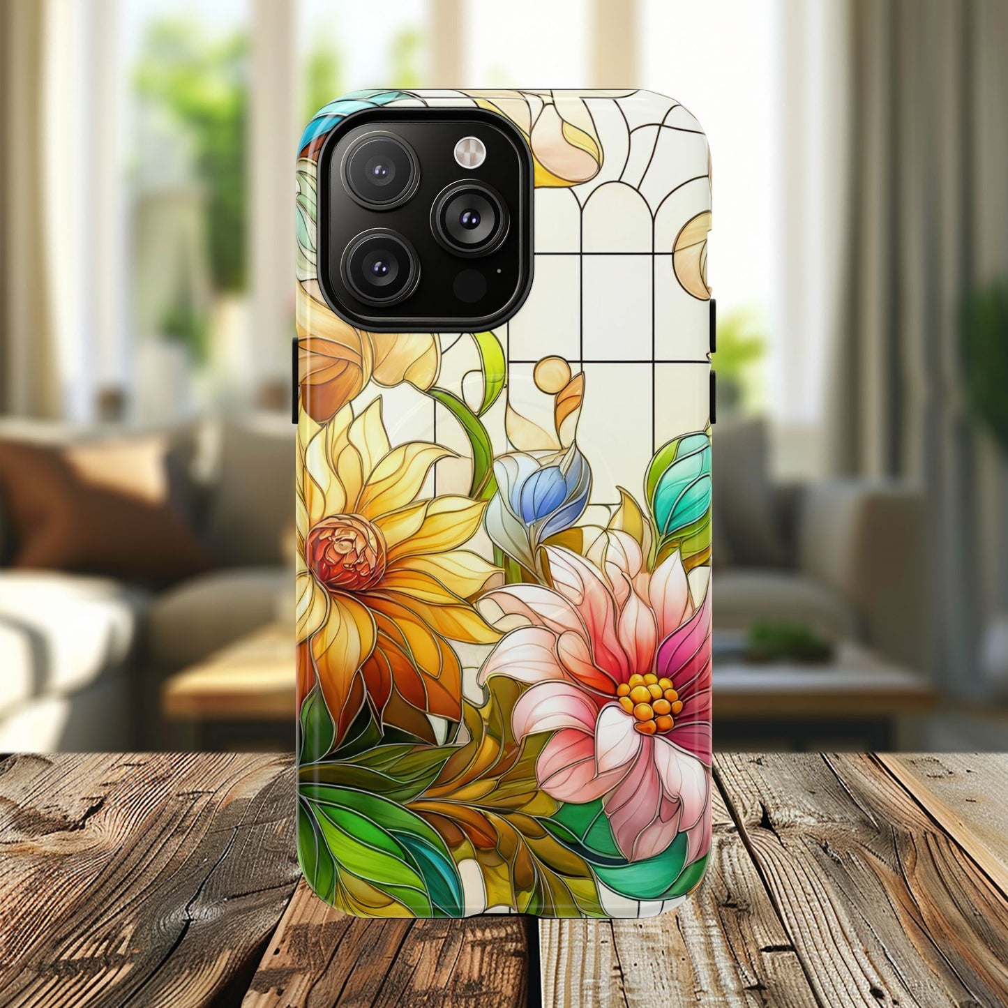 Floral Stained Glass Reverie Tough iPhone Magnetic Case, iPhone Cover, Protective Case, Flower Design, Gift for Her, Nature Lover