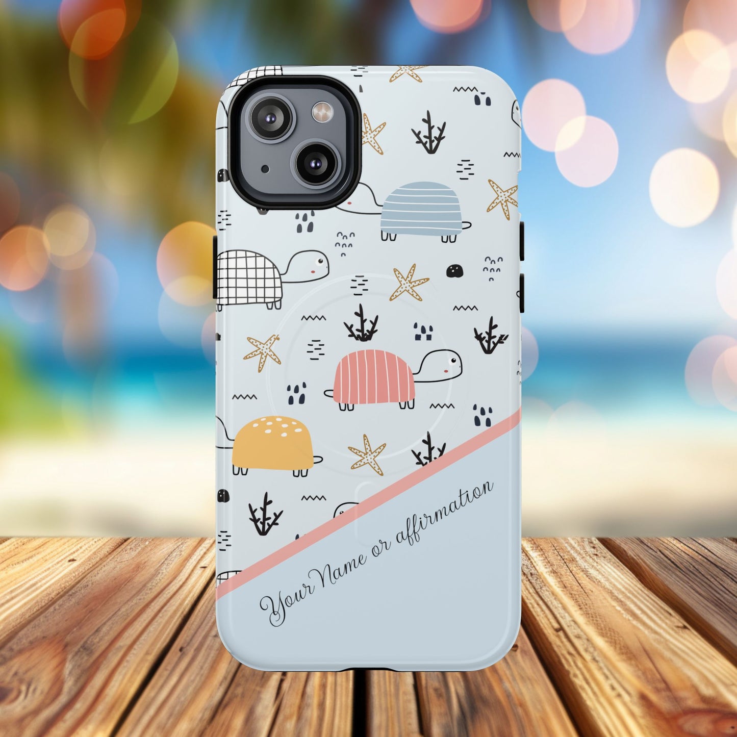 Personalized Cute Turtle Tough Magnetic MagSafe® Cell Cover, Ocean Theme Case, Sea Life Gift for Beach Lovers, iPhone® 13, 14, iPhone 15, iPhone 16, iPhone 17, Pro, Pro Max, Plus Cases.