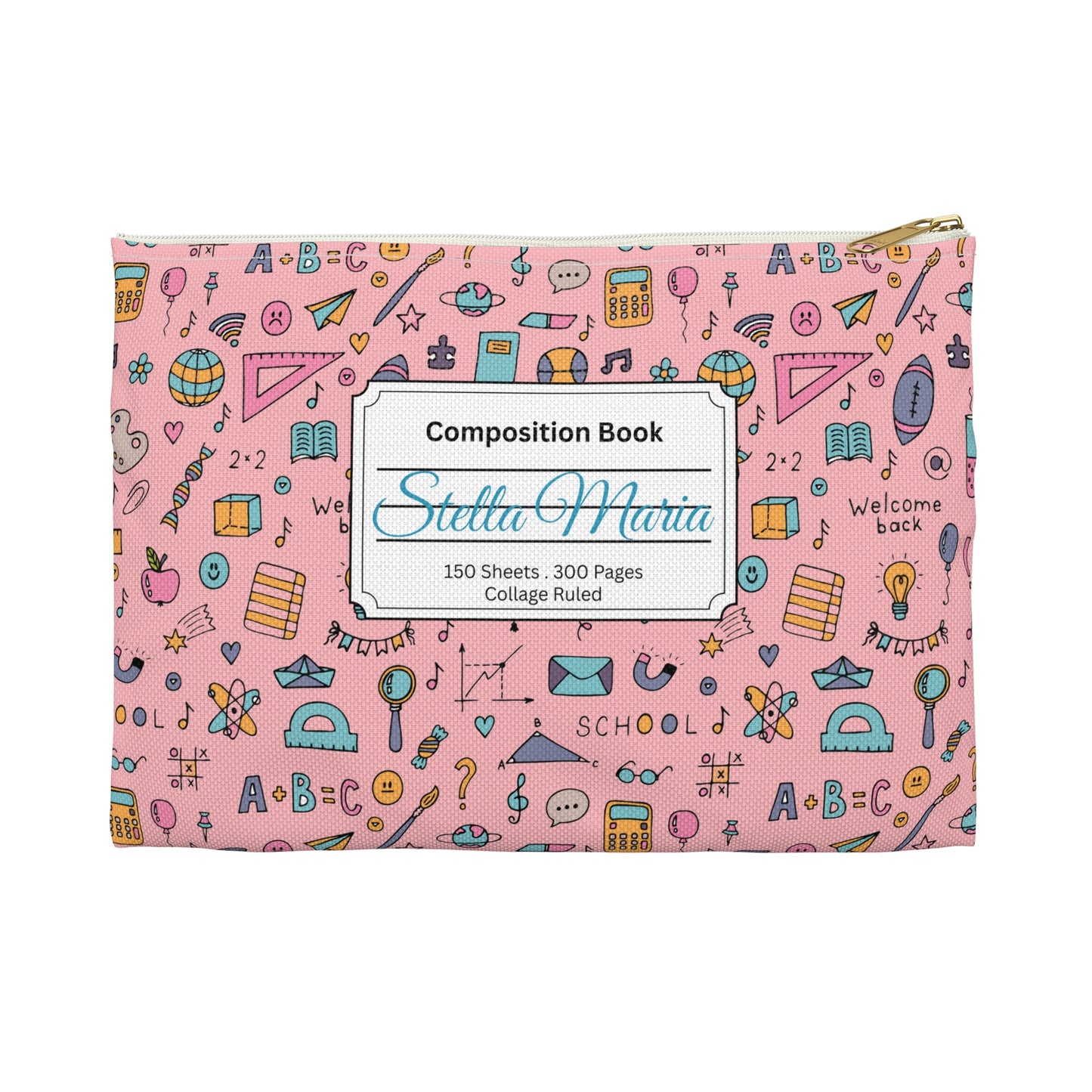 Personalized Pink Chalkboard Chic Composition Book Inspired Accessory Pouch, Kids School Supplies, Classroom Organizer, Teacher Gift, Fun Stationery Case, Back to School