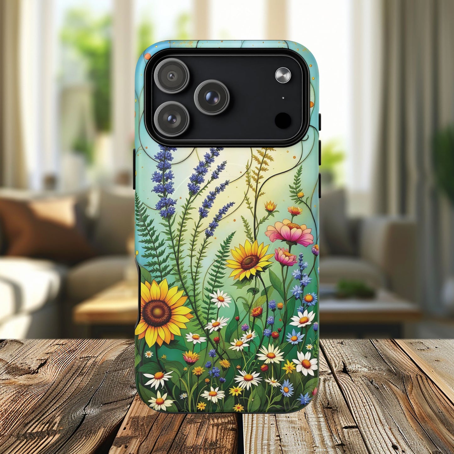 Floral Stained Harmony Glass Tough Magnetic Phone Case | Nature Inspired Design | Durable Protection | Gift for Nature Lovers | Spring Vibe
