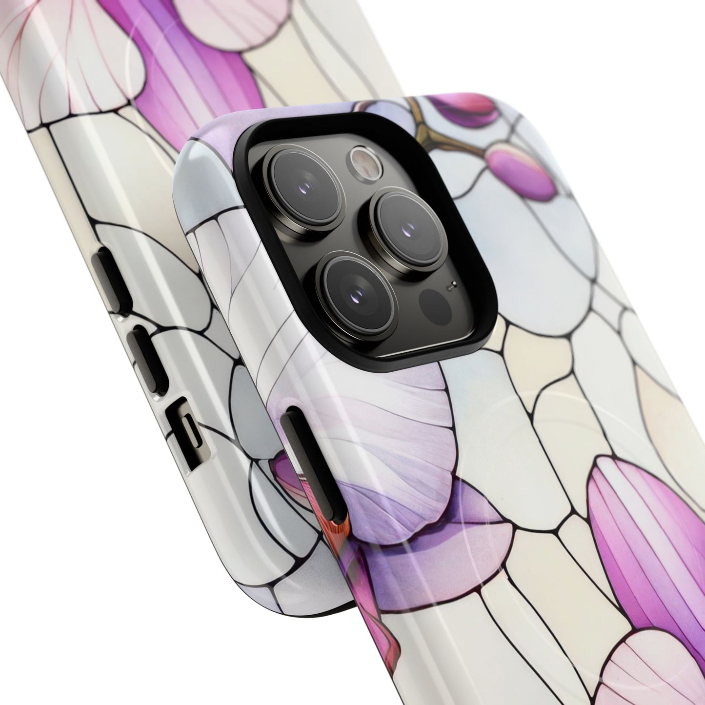 Orchid Grace Tough iPhone Magnetic Case, Protective iPhone Cover, Trendy Stained Glass Design, Floral Gift, Unique iPhone Accessory, Durable iPhone Case