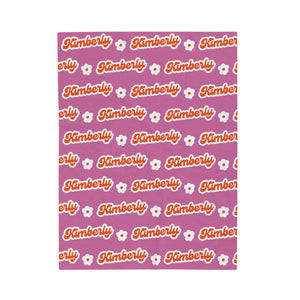 Personalized Name Velveteen Plush Blanket — Retro Script Pattern Cozy Throw, Gift for Her, Gift for Him