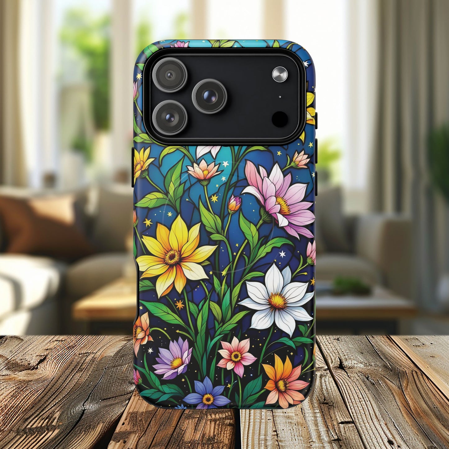 Flower Garden Stained Glass Phone Case, Tough Magnetic Cases, Floral Phone Cover, Durable Phone Accessories, Spring Gift, Birthday Present