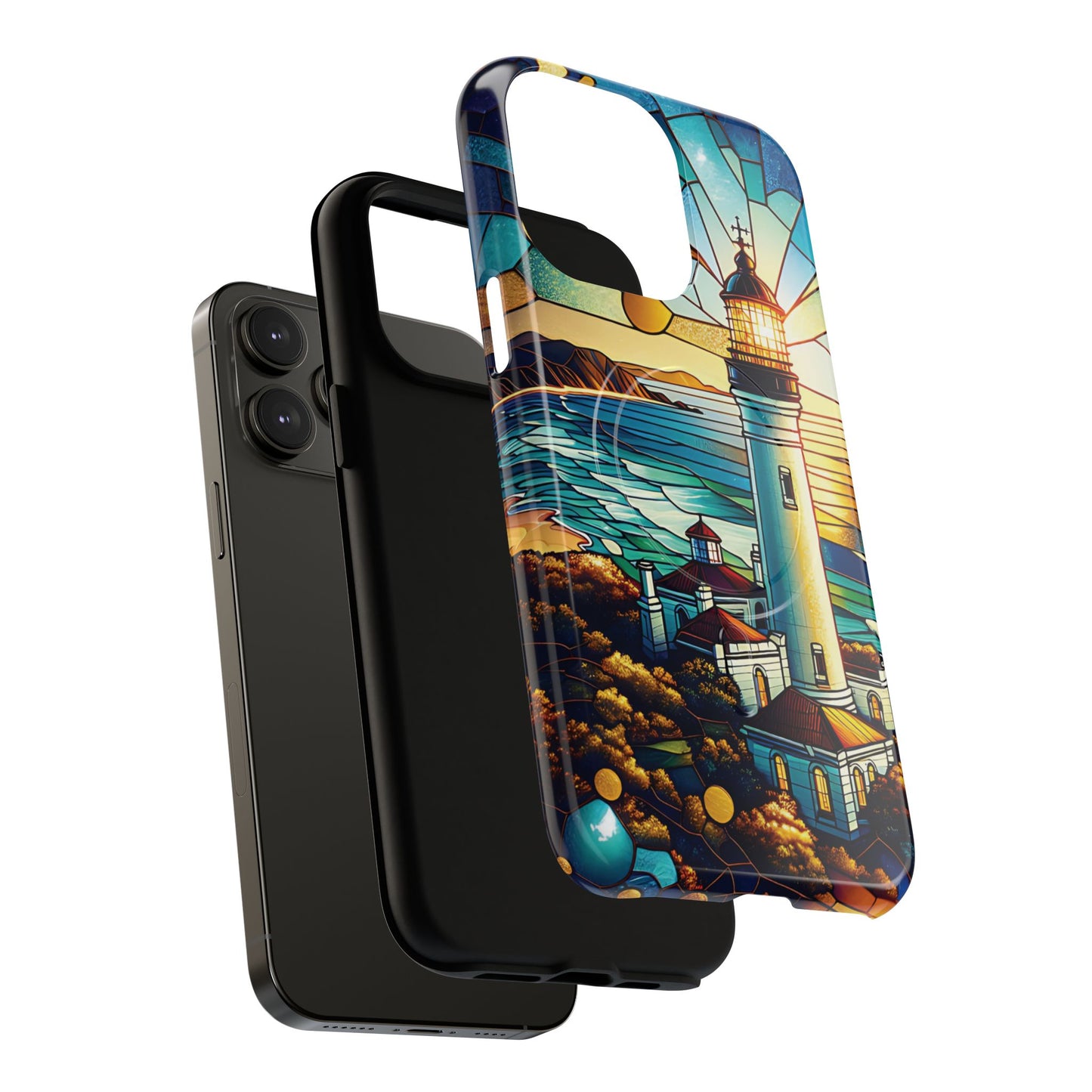 Stained Glass Lighthouse Phone Case - Tough Magnetic Cases, Unique Gifts for Nature Lovers, Beach Vibes, Travel Accessories, Coastal Decor