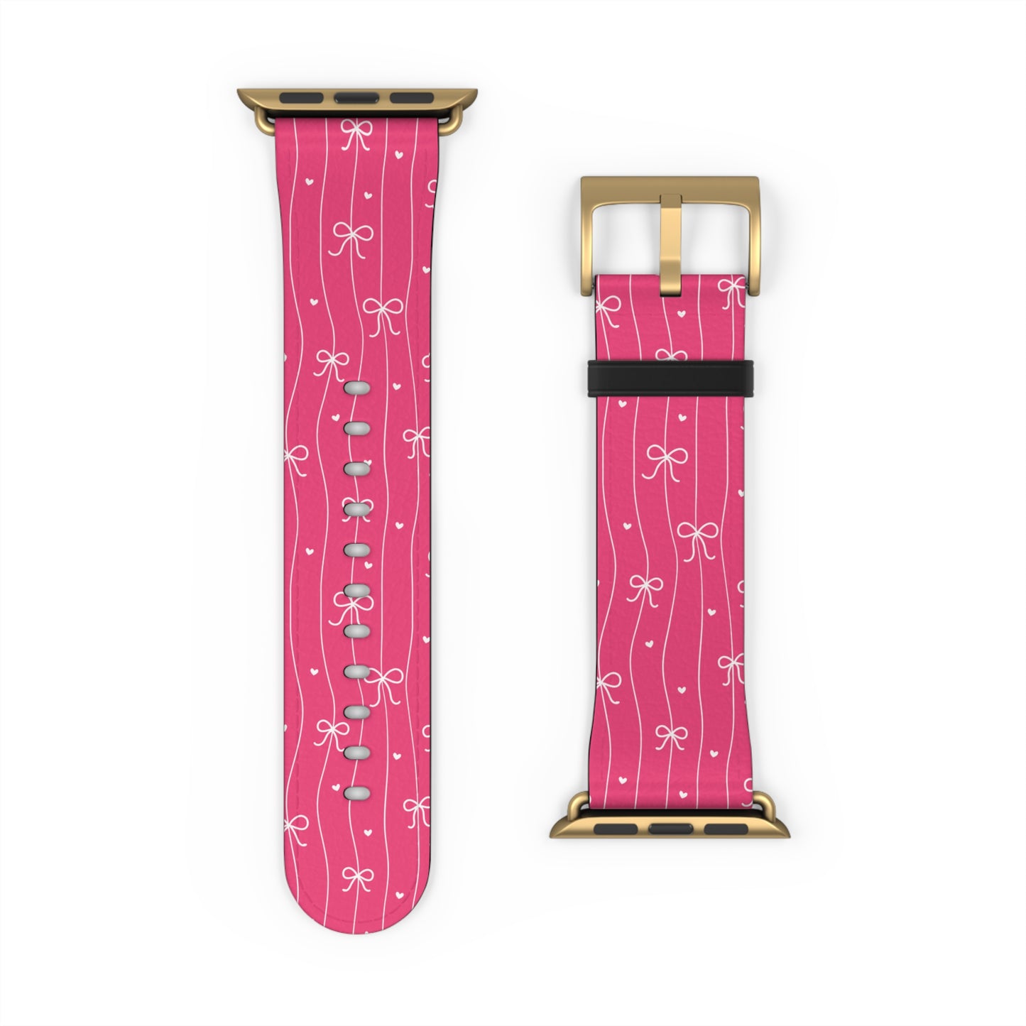 Pink Bow Coquette Watch Band ONLY — Cute Ribbon-Stripes Apple Watch Strap