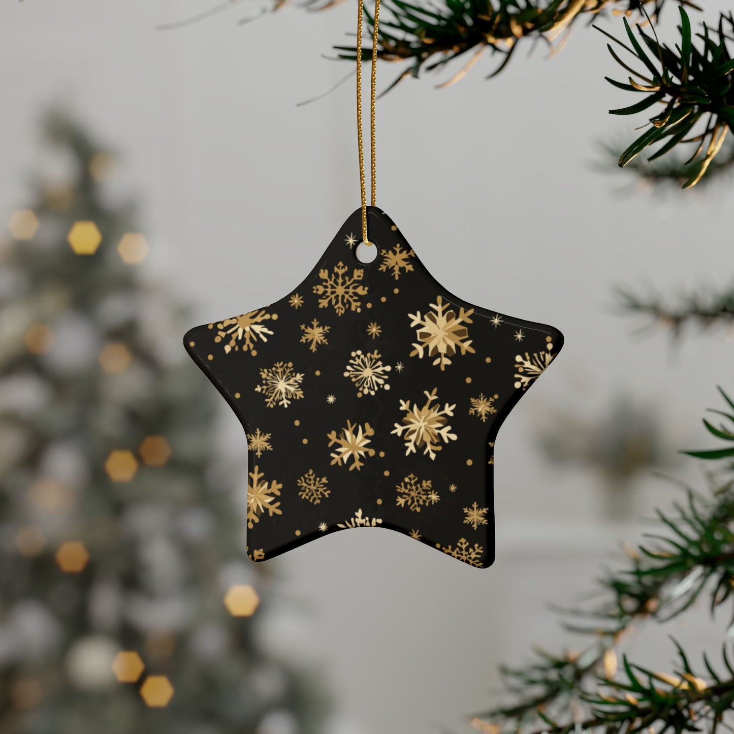 Black and Gold Snowflake Elegance Ceramic Ornaments (1pcs, 5pcs, 10pcs, 20pcs)