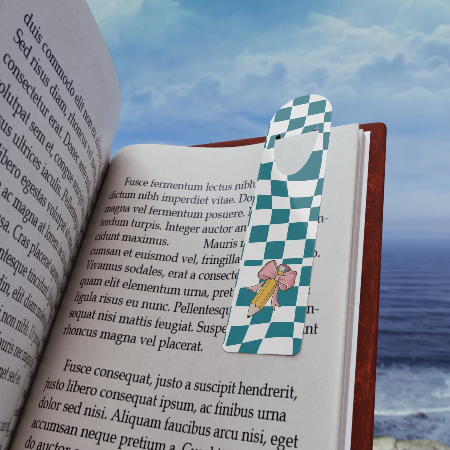 Teal Checkered Charm Bookmark