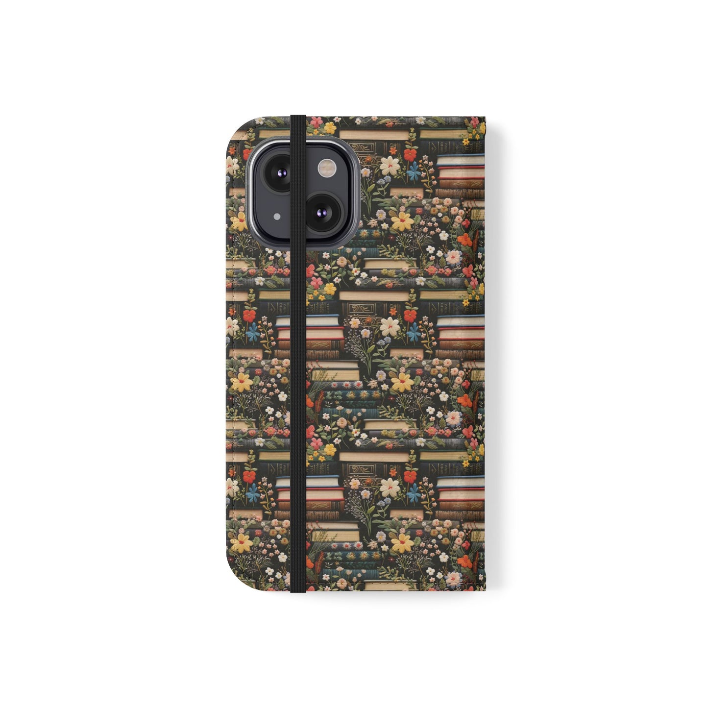 Book Stack Floral Flip iPhone and Samsung Phone Case — Vintage Library Wallet Cover.