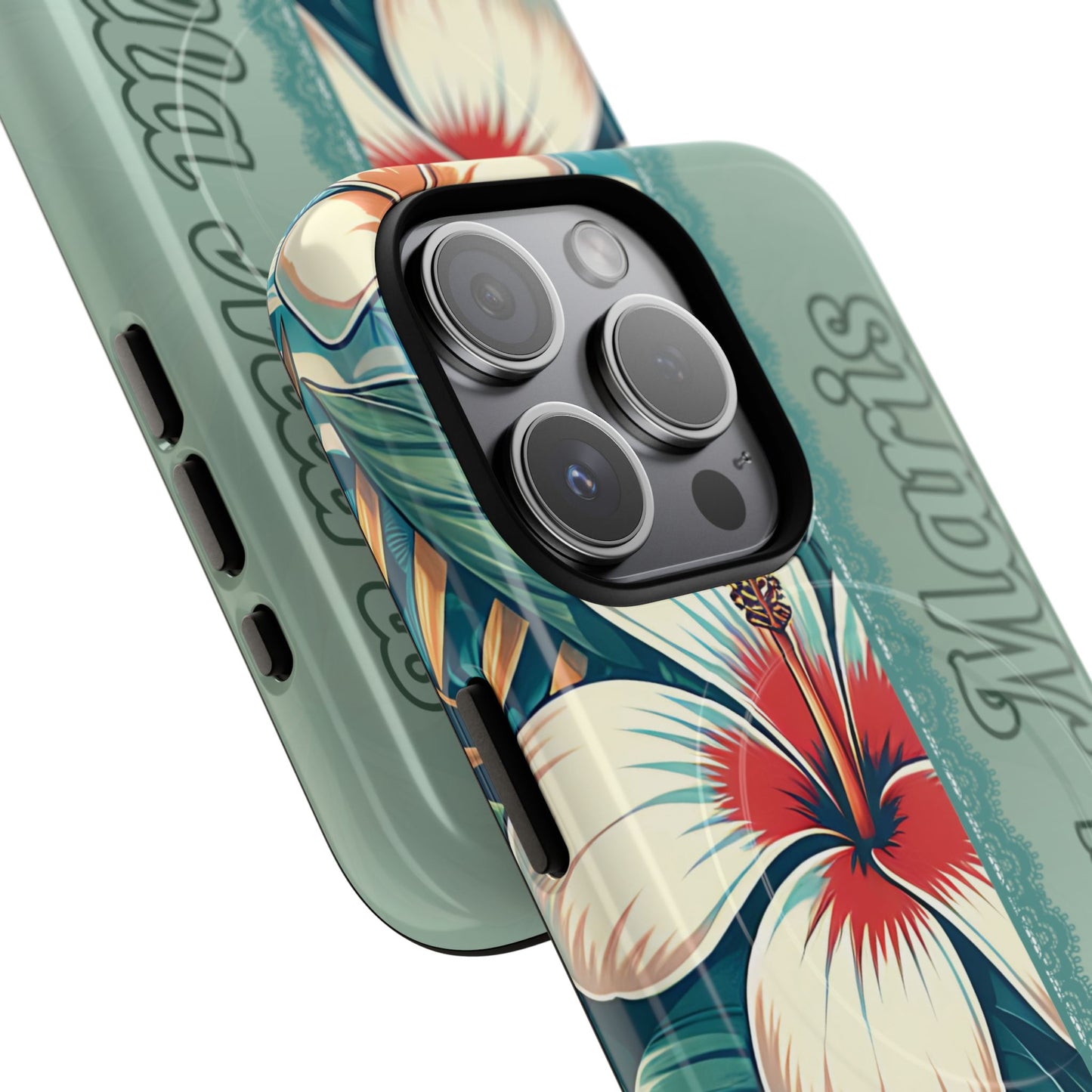 Personalized Tropical Floral Phone Case – Stylish Tough Magnetic Cases for iPhone, Customizable with Names, Perfect Gift for Nature Lovers