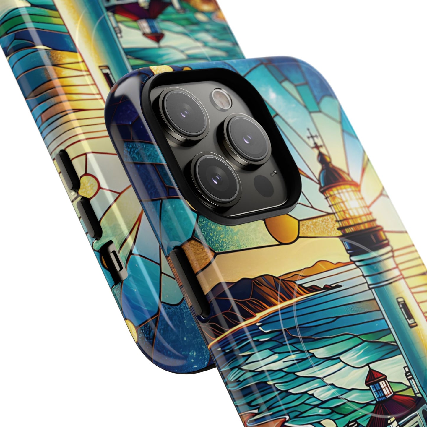 Stained Glass Lighthouse Phone Case - Tough Magnetic Cases, Unique Gifts for Nature Lovers, Beach Vibes, Travel Accessories, Coastal Decor
