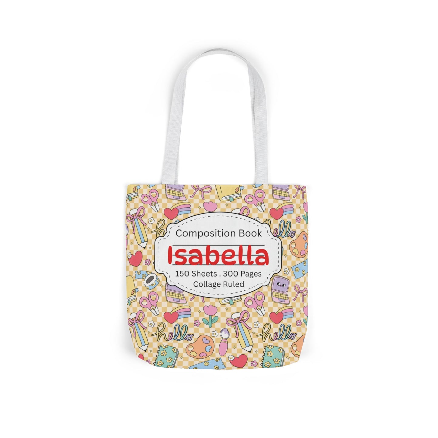 Personalized Doodle Daydream Composition Book Inspired Canvas Tote Bag with Colorful Straps, Cute School Bag, Eco-Friendly Tote, Back to School Shopping Bag, Teacher Gift Idea