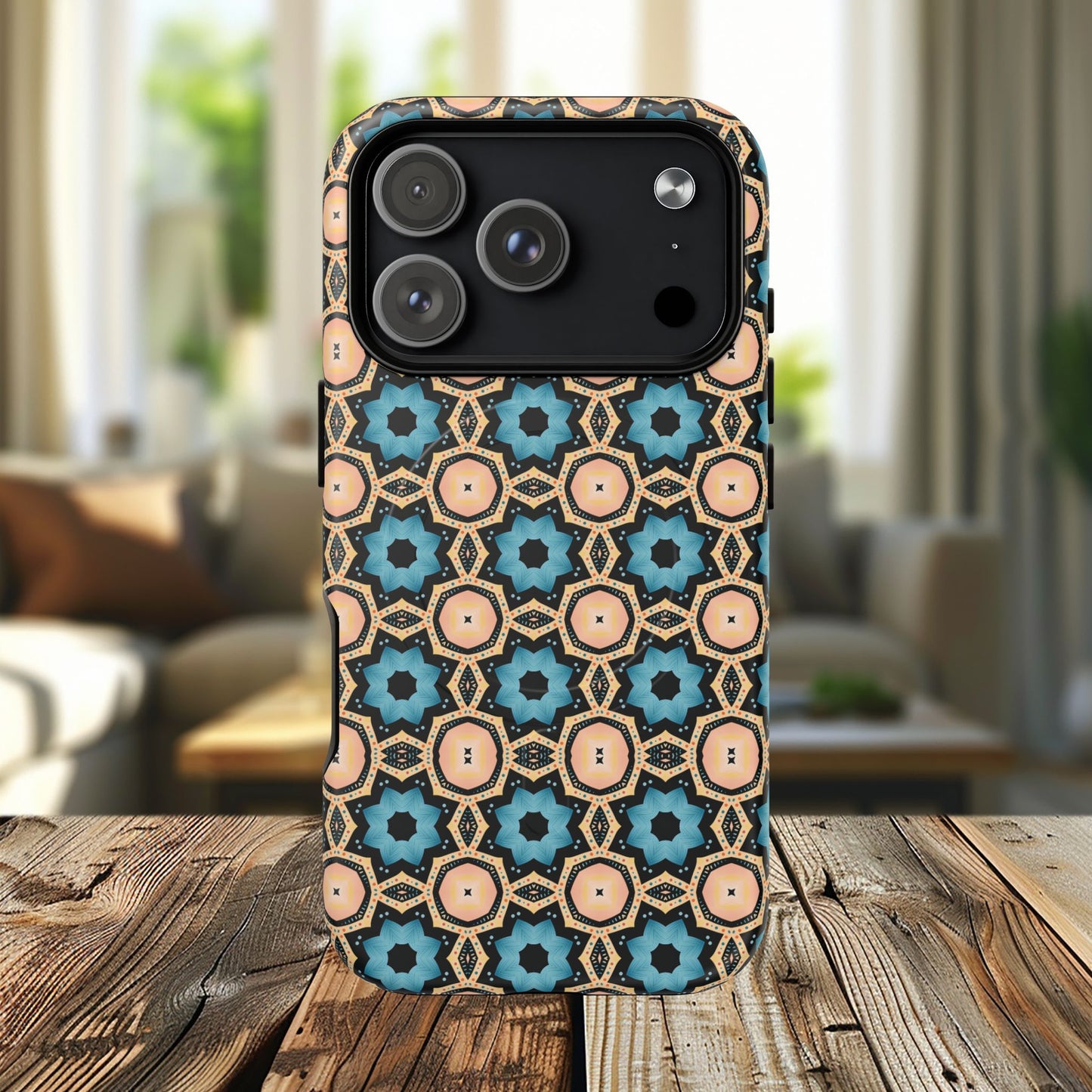 Sahara Star Mosaic Colorful Geometric iPhone Cases, Tough Magnetic iPhone Cases, Vibrant Design iPhone Cover, Durable iPhone Protection, Stylish Tech Accessories.