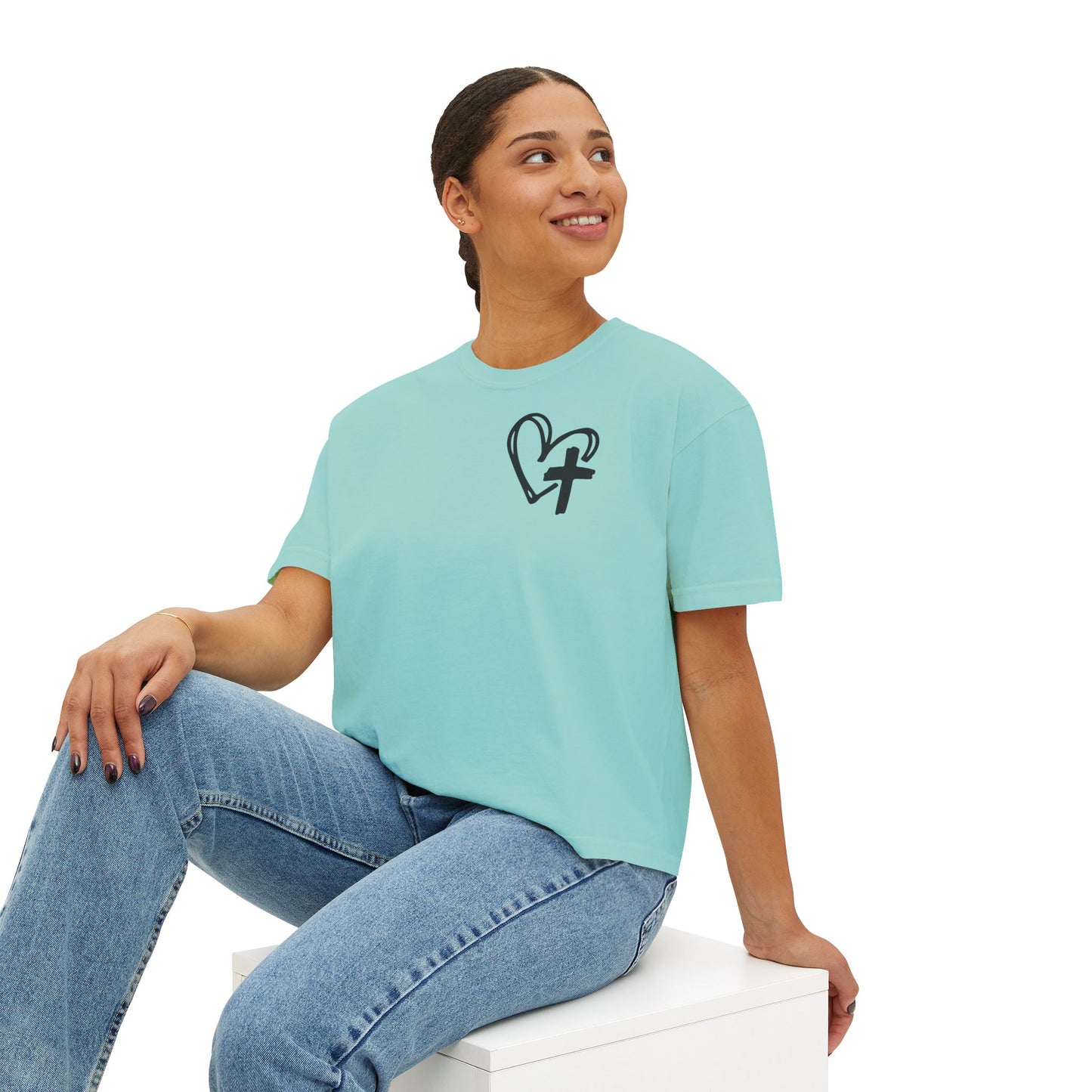 Faith and Floral Cross Women's Comfort Colors Boxy Tee