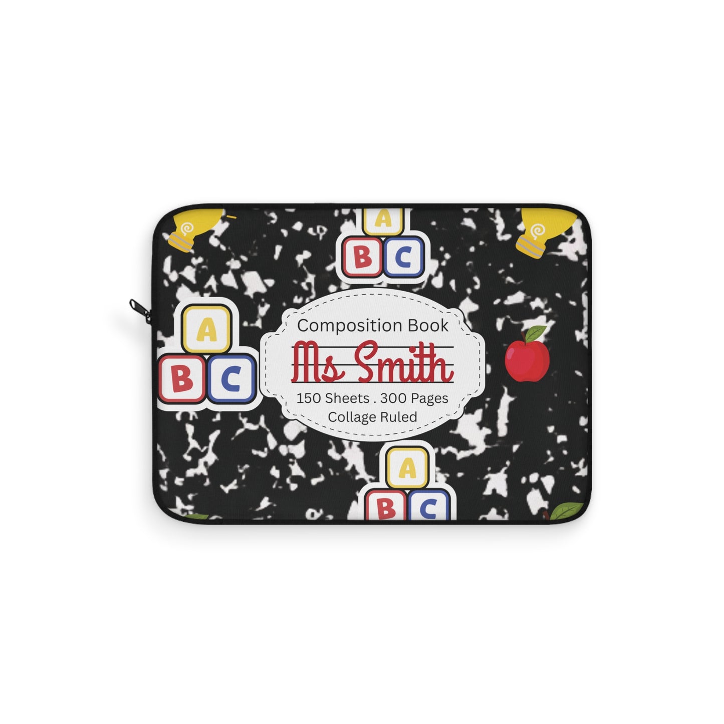 Personalized Black Composition Book Inspired Laptop Sleeve, Educational Gift for Teachers, Classroom Organization, Back to School, Unique Teacher Accessory