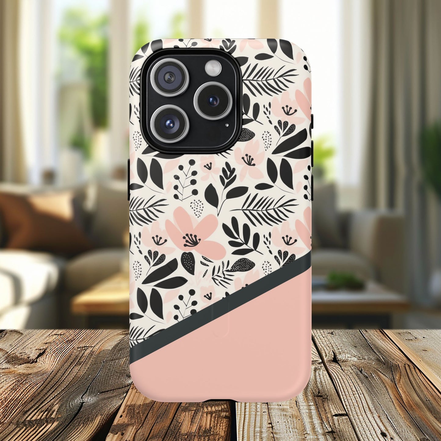 Personalized Floral Blush Garden Whisper Tough Magnetic MagSafe® iPhone® 13, 14, 15, 16, 17, Pro, Pro Max, Plus Cases (Custom Name).