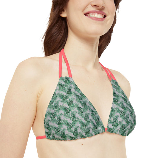 Grey Tropical Bliss Strappy Triangle Bikini Top (AOP)- (PY)