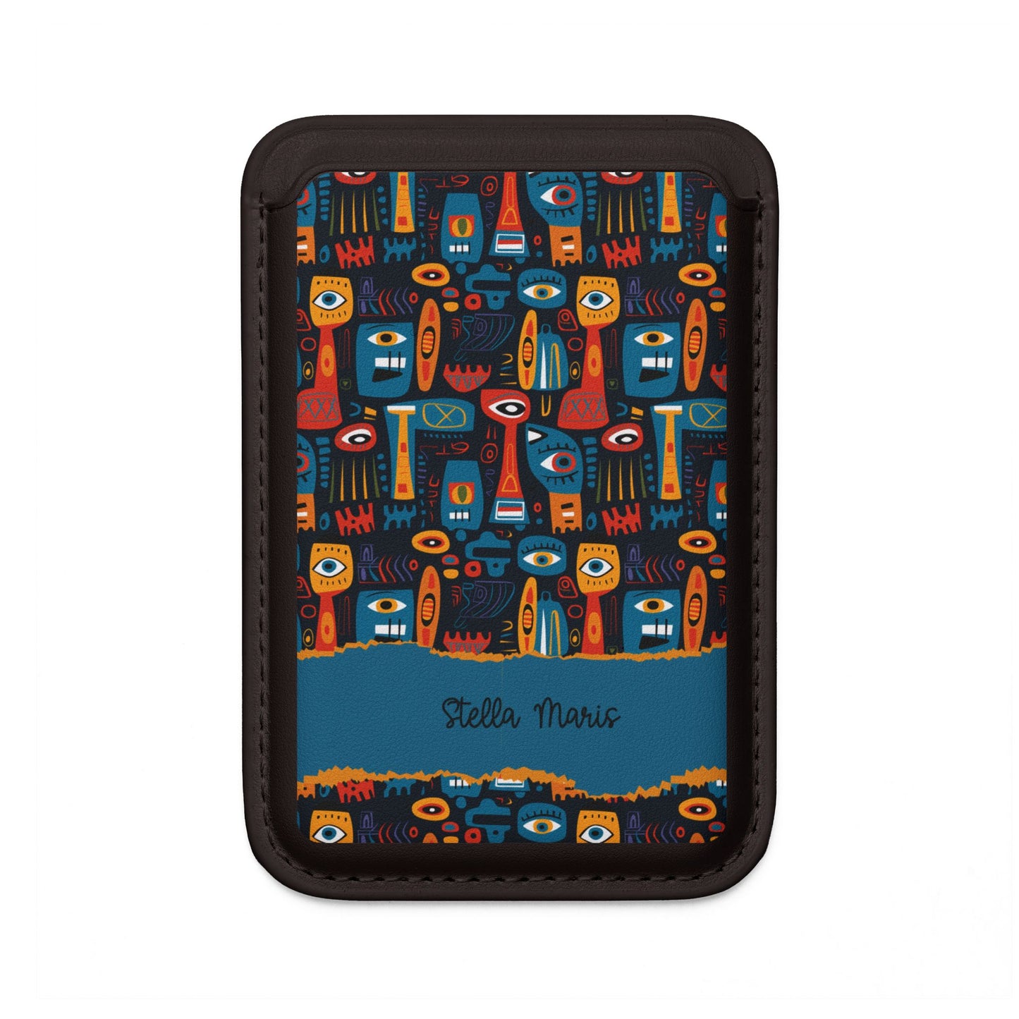 Personalized Magsafe Vegan Wallet — Colorful Abstract Faces Card Holder.