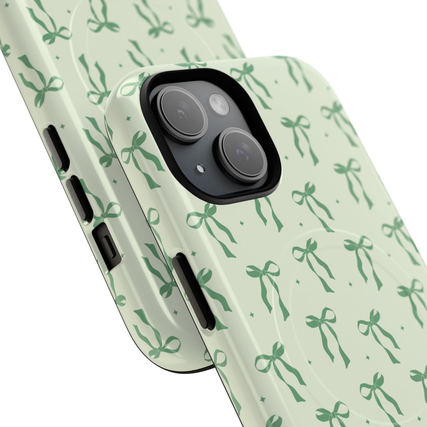 Elegant Ribbon iPhone Case, Stylish Magnetic iPhone Case, Chic iPhone Cover, Green Bow Design, Gift for Her, Everyday Essential, Coquette iPhone Case