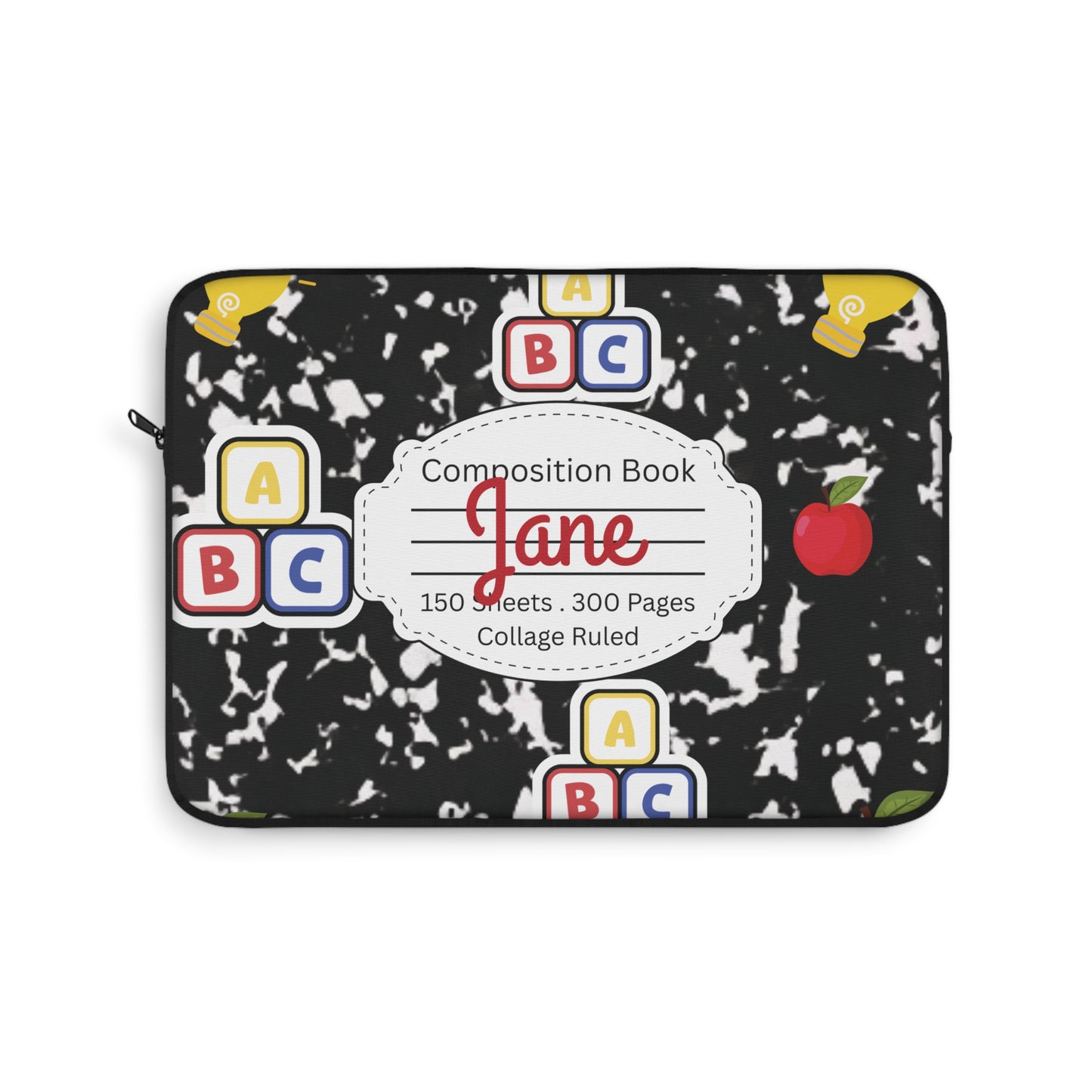 Personalized Black Composition Book Inspired Laptop Sleeve, Educational Gift for Teachers, Classroom Organization, Back to School, Unique Teacher Accessory