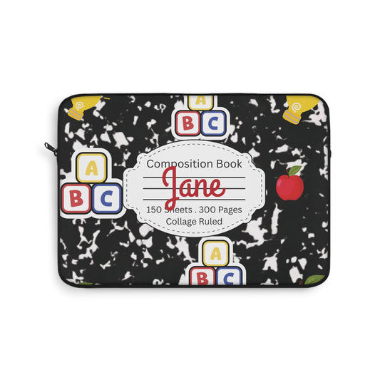 Personalized Black Composition Book Inspired Laptop Sleeve, Educational Gift for Teachers, Classroom Organization, Back to School, Unique Teacher Accessory