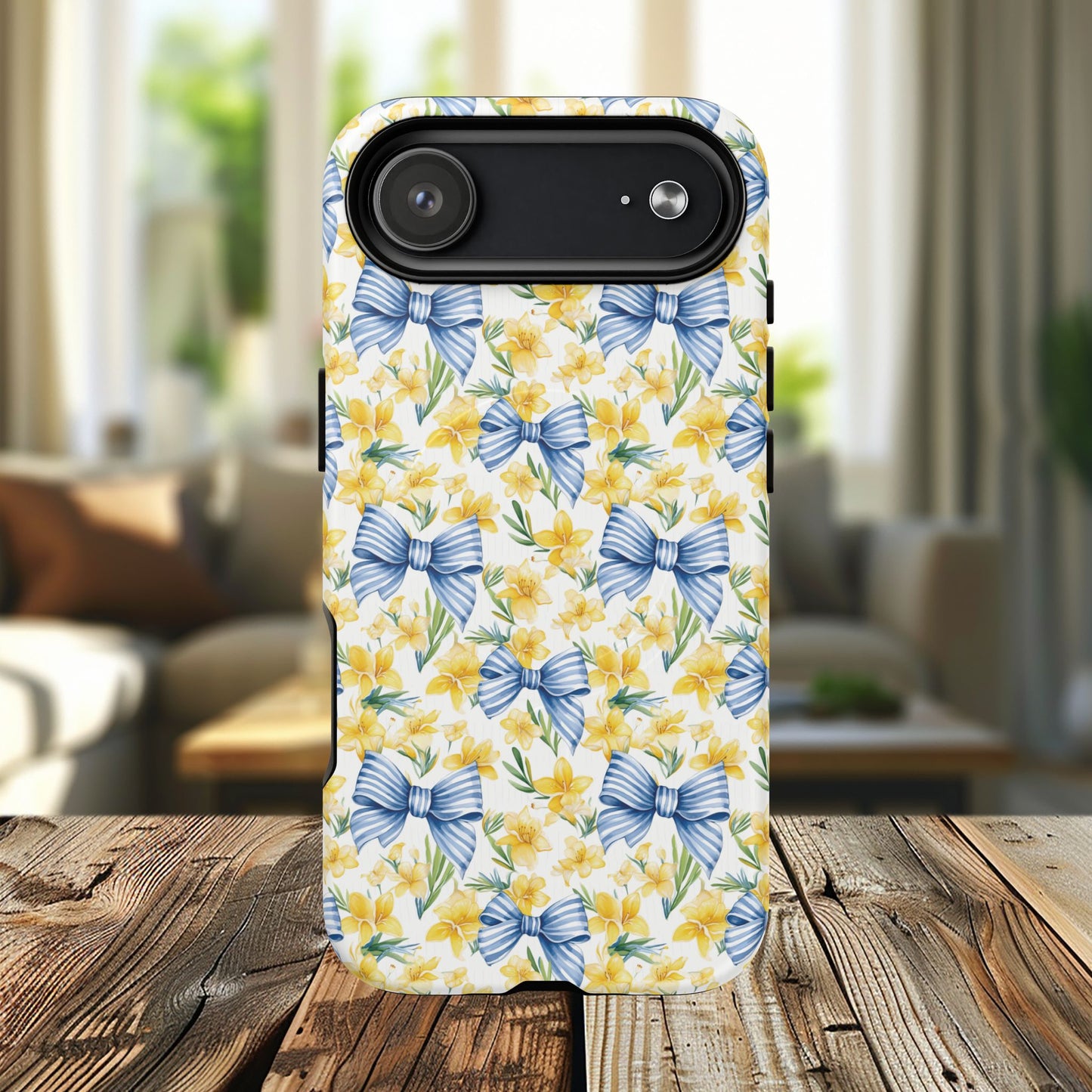 Sunshine Blue Coquette Bows Tough iPhone Magnetic Case for iPhones, Cute iPhone Cover, Spring Gift, Durable Case, Custom iPhone Protection