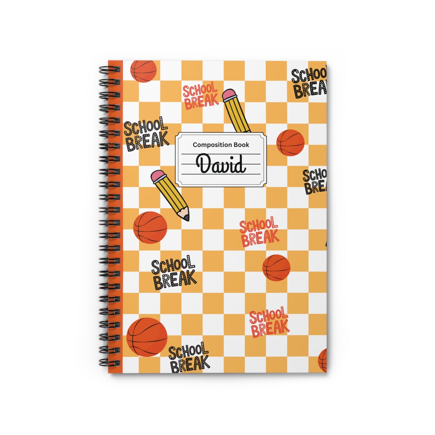 Personalized Orange Schoolyard Chic Composition Book Inspired Playful Spiral Notebook - Perfect for School, Journaling, Kids, Teachers, Back to School Gifts