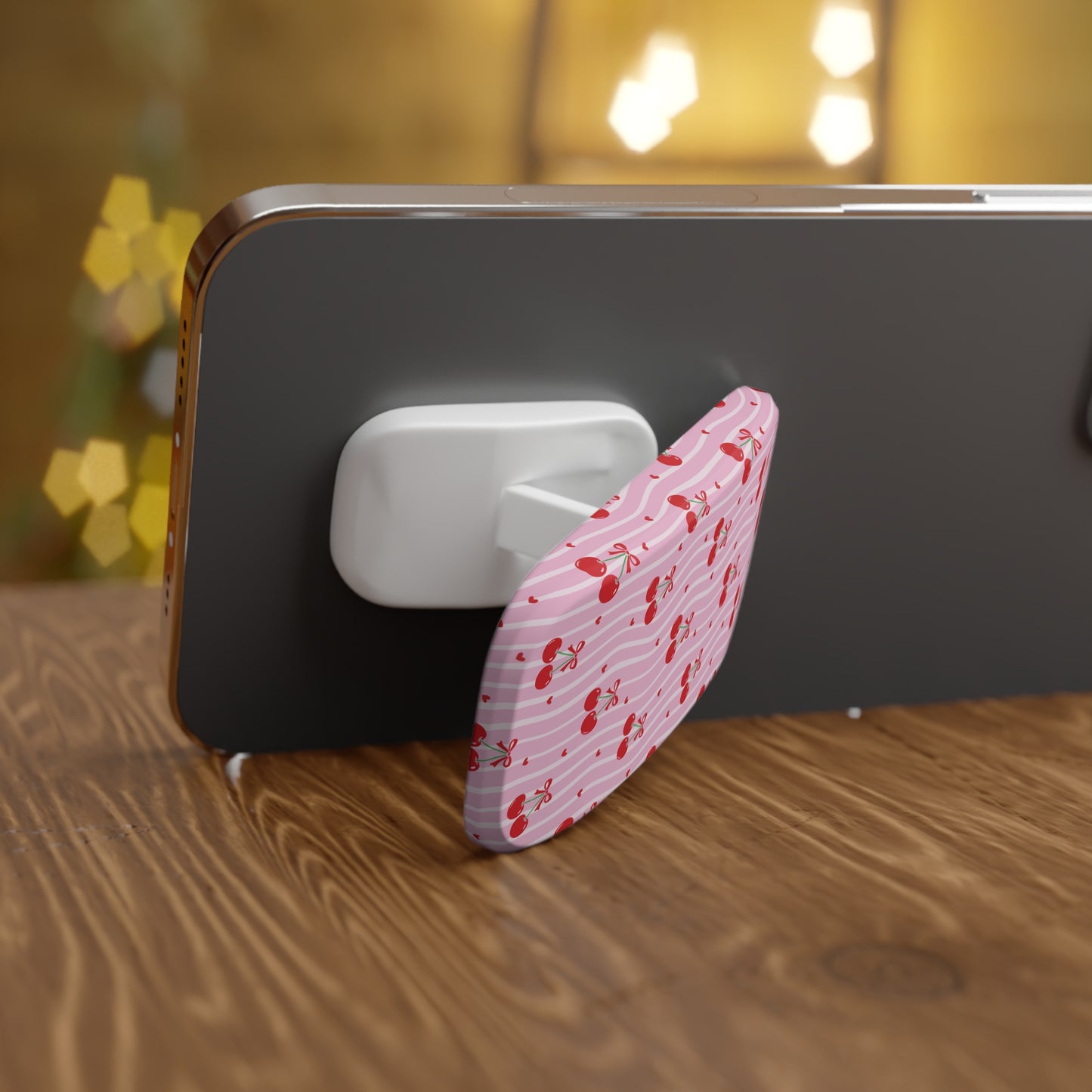 Cherry Blossom Dreams Phone Grip — Pink Retro Cherry Click-On Stand